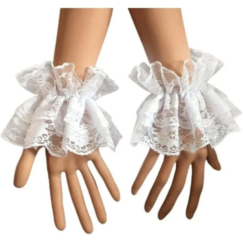 Women's Hand Sleeve Elastic Bracelet White Lace Gloves Halloween Wedding Party
